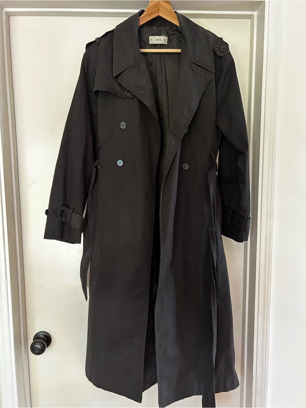 Mango Black Double-Breasted Trench Coat with Waist Belt